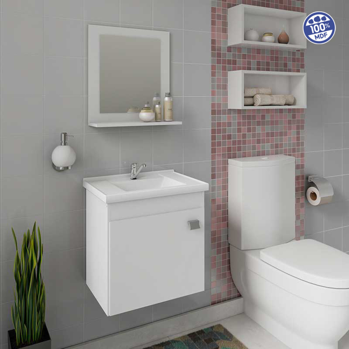 Mueble De Baño Mgm Iris Con Lavabo Y Mueble Blanco Con Orificio Para Grifos 