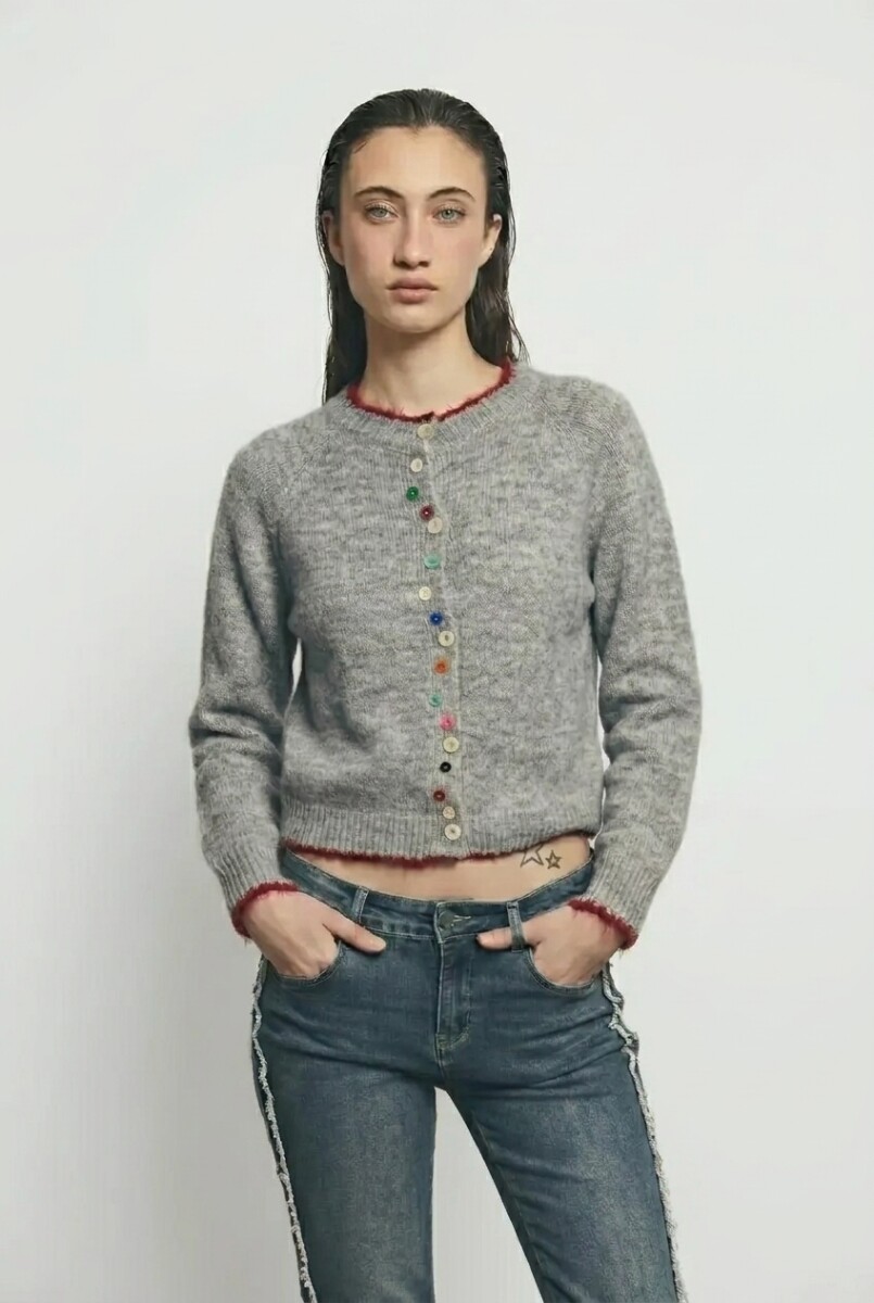 Cardigan con multi botones y pespuntes - gris melange 