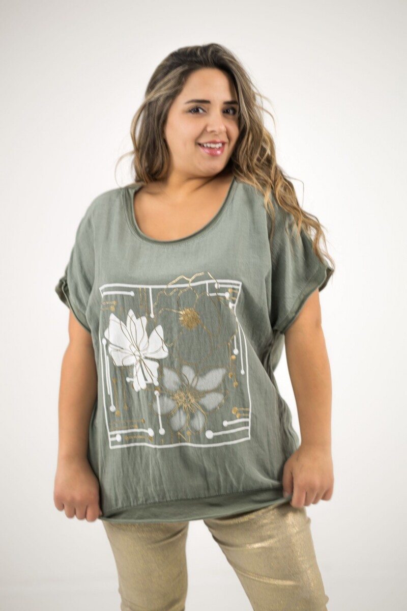 Blusa de algodón y lino - Verde 