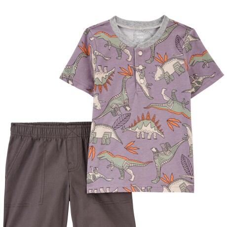 Set Carters 2 Piezas Short y Remera Henley Algodón Dinos MULTICOLOR
