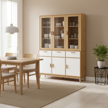 CRISTALERO 6 PUERTAS 3 CAJONES APARADOR MODULAR EN MADERA MACIZA BLANCO