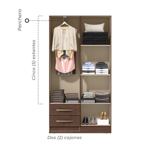 Ropero Dakar 4 puertas 2 cajones con estantes y perchero 172x90x35 cm Interior Natural Ropero Dakar 4 puertas 2 cajones con estantes y perchero 172x90x35 cm Interior Natural