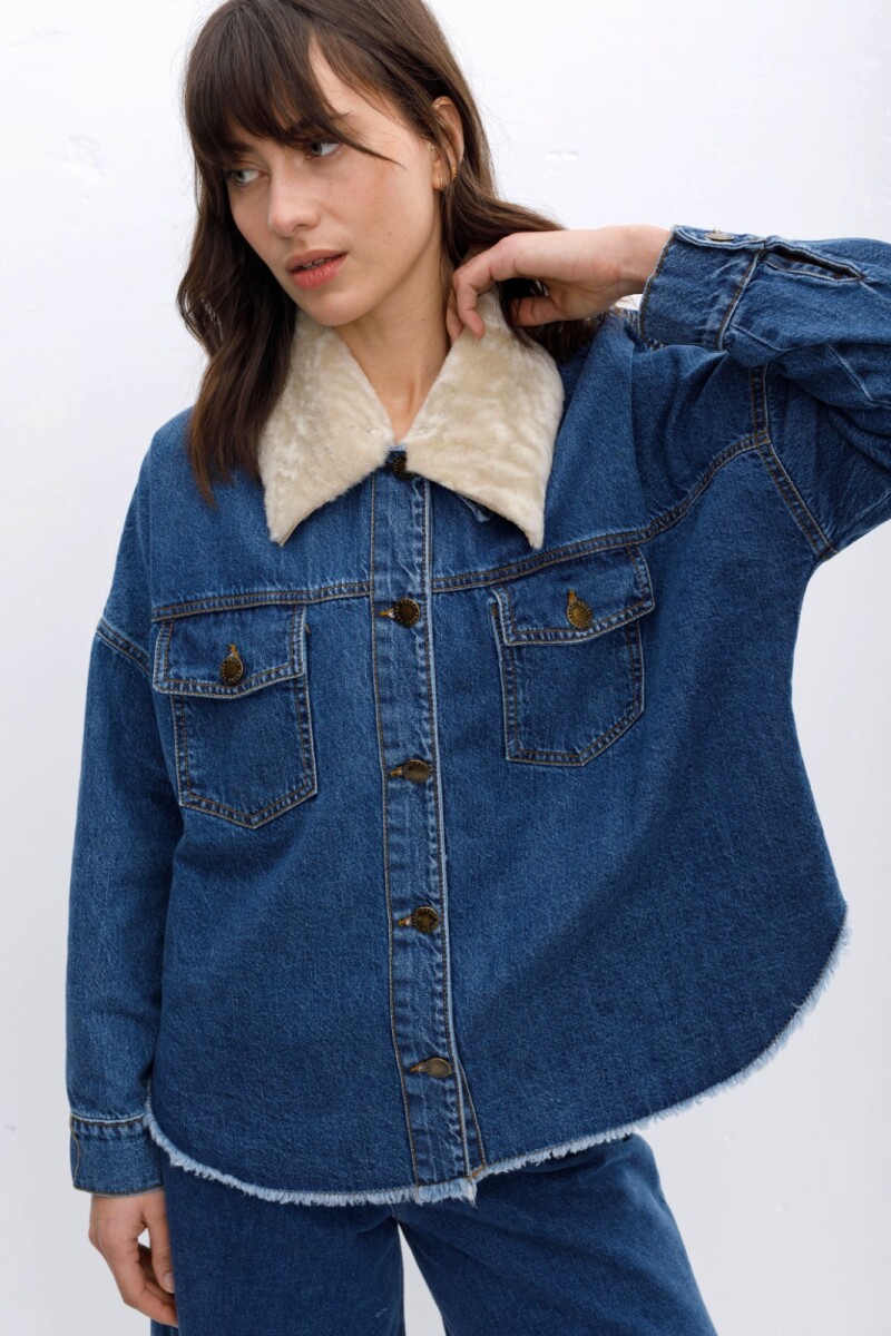 Camisa Olivia - Azul - Cuello Crudo 