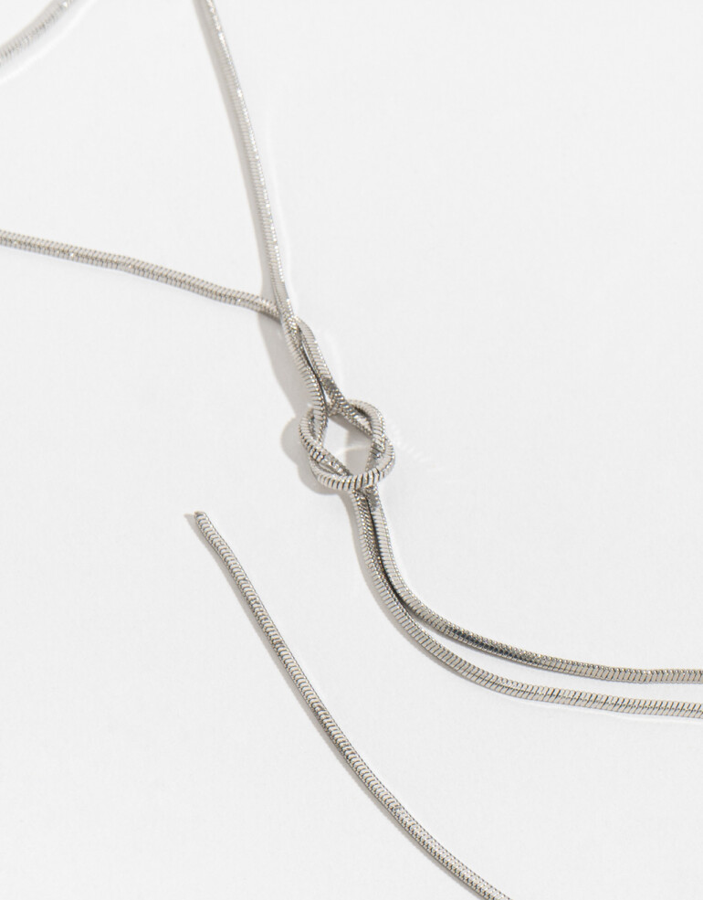 Collares Largos Metal Collar Largo De Metal - Plateado Rodio