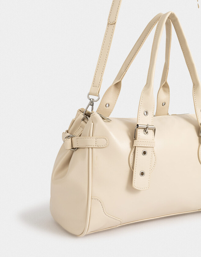 City Cartera Bowling Con Hebillas - Blanco Crudo