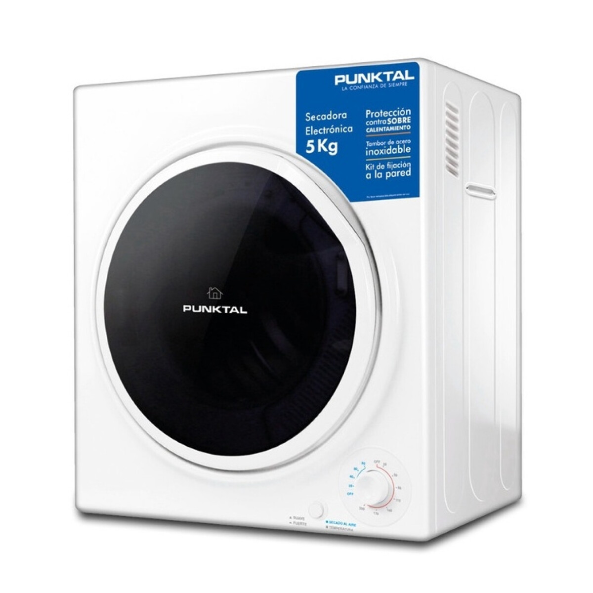 Secarropa Frontal Punktal 5kg Potencia 1300w + Soporte Pared - Color Blanco 