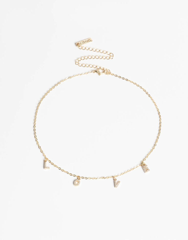 Collares Cortos Strass Collar "love" Con Cubic - Dorado