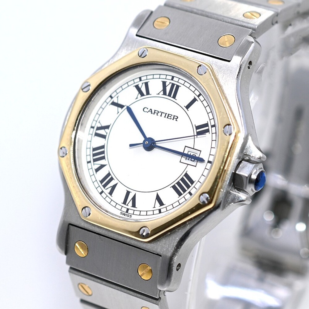 Cartier Santos Octagon unisex modelo 2966 automático con calendario, acero y oro Cartier Santos Octagon unisex modelo 2966 automático con calendario, acero y oro