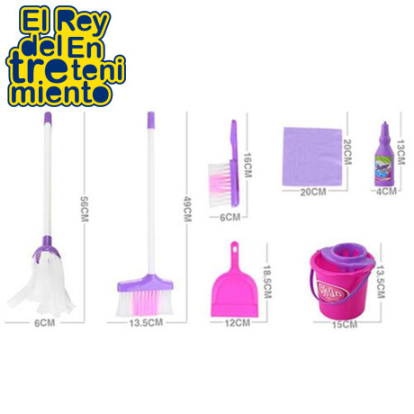 Kit Carrito Limpieza Escoba Balde Con Accesorios Niña Kit Carrito Limpieza Escoba Balde Con Accesorios Niña