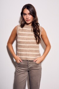 Chaleco Rayado Beige Melange