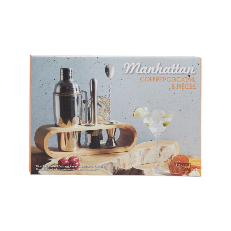 Set utensilios de cocteleria ac. inoxi. y soporte de Bambú Set utensilios de cocteleria ac. inoxi. y soporte de Bambú