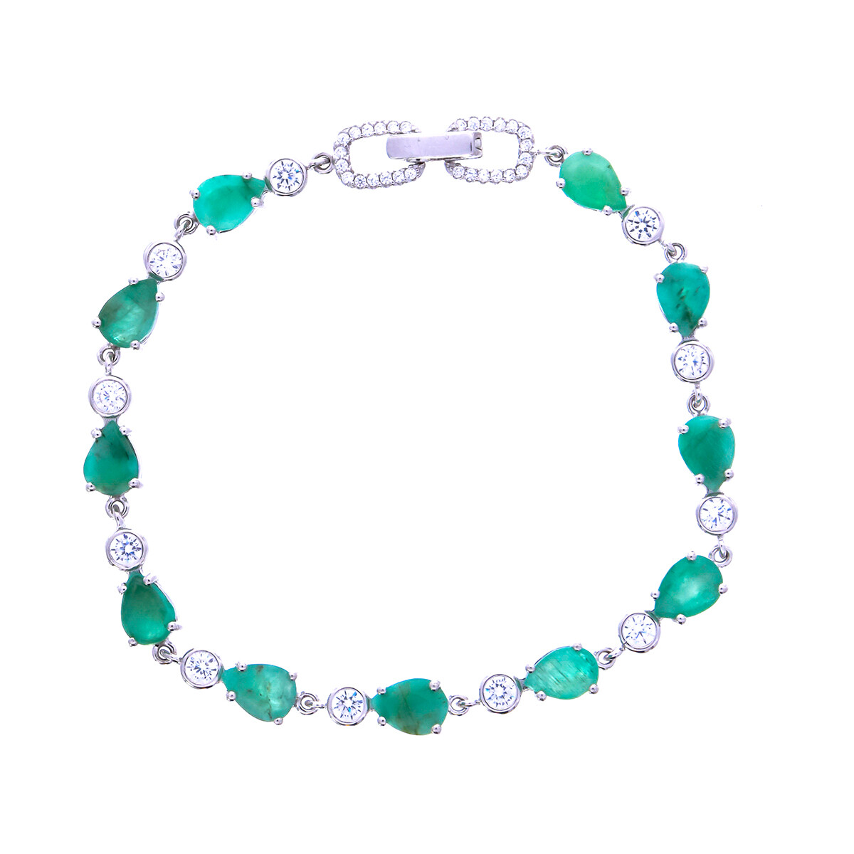 Pulsera de plata 925 con esmeralda y circonias. 