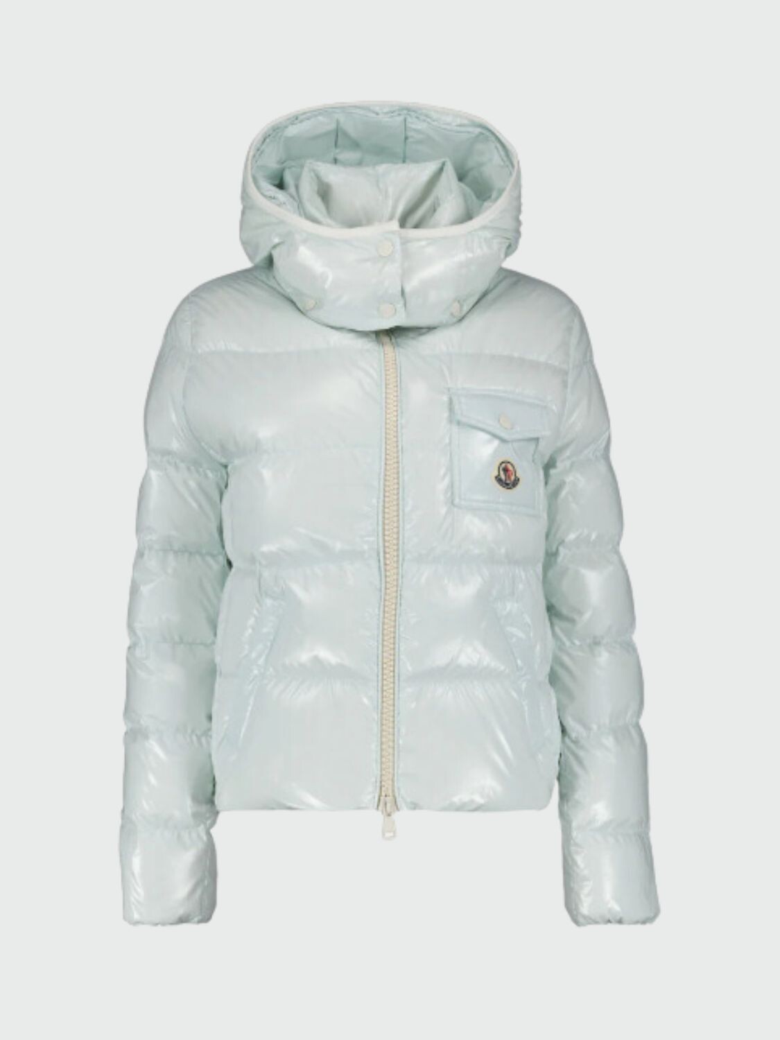 Moncler -Campera corta con capucha extraible, rellena de plumas, ANDRO Celeste