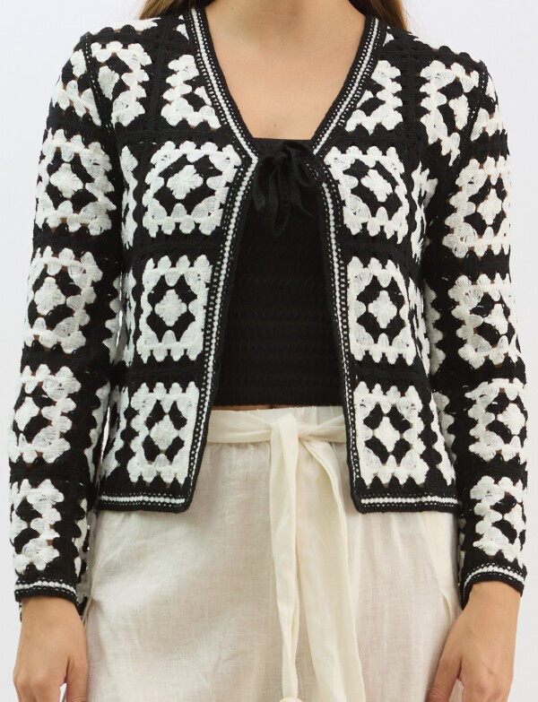 Cardigan Calado Con Lazo NEGRO/BLANCO