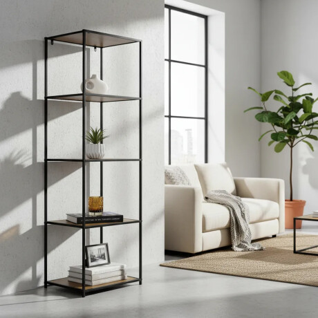 Estantería Vertical 5 Niveles Madera Y Metal Industrial Madera/negro