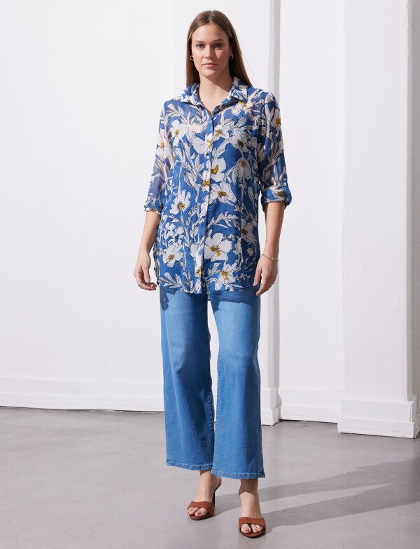 Camisola Gasa Flores AZUL/MULTI