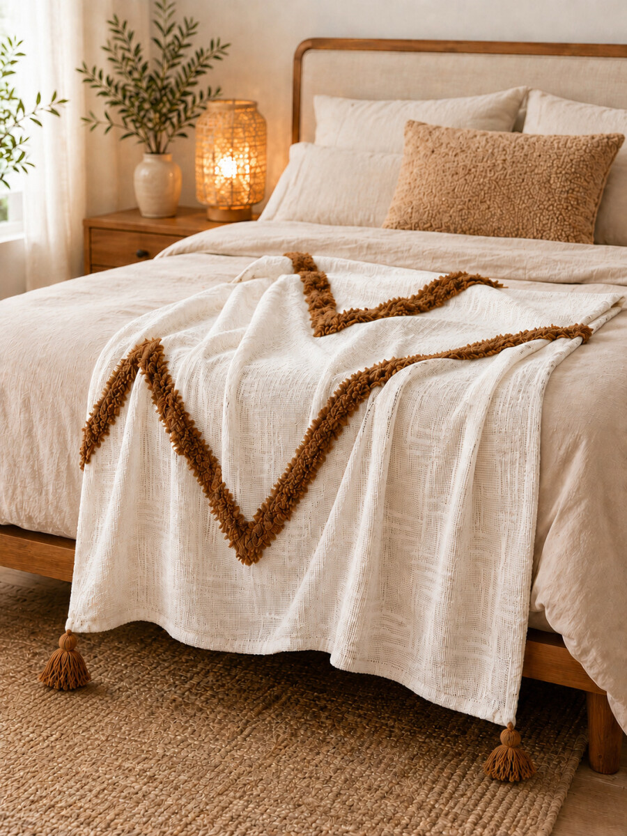 MANTA DECORATIVA ZIGZAG - BLANCO 