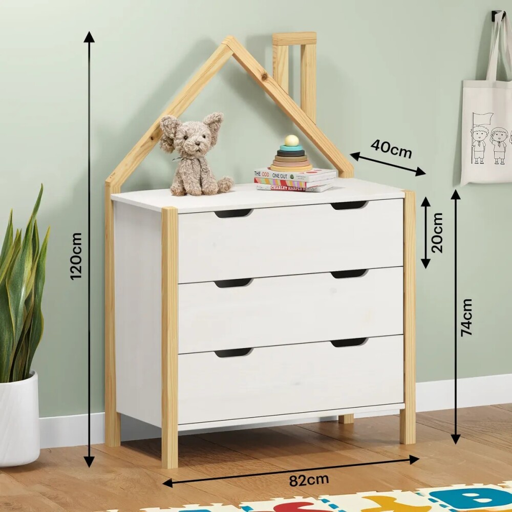 COMODA CAJONERA 3 CAJONES MADERA MACIZA DORMITORIO MADERA / BLANCO