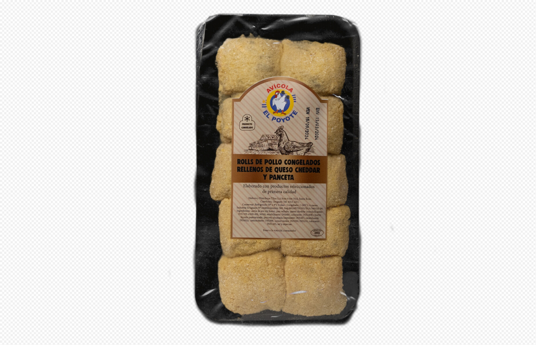 Rolls de pollo rellenos de queso cheddar y panceta 10 uds 