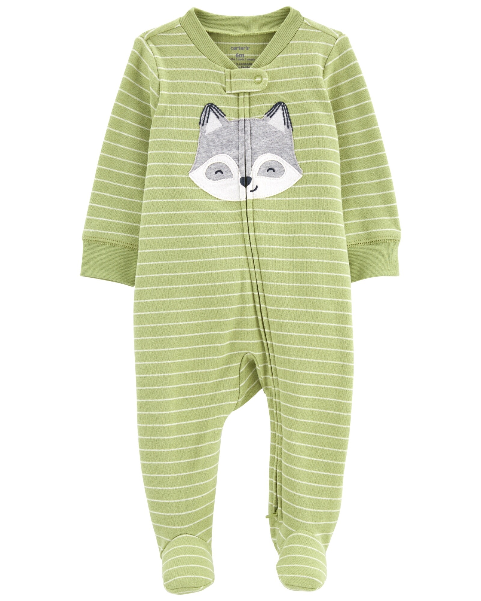 Pijama una pieza de algodón con pie estampa mapache Sin color