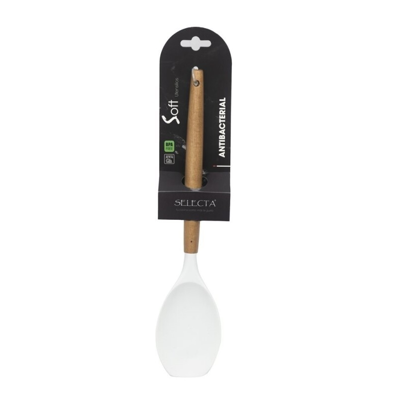 Cuchara Recta de Silicona 31 cm con Mango de Acacia Blanco CUCHARA SILICONA RECTA 31CM MANGO ACACIA BLANCO