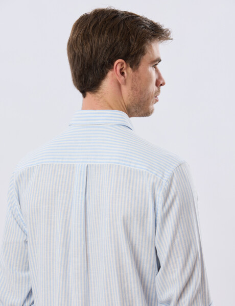 CAMISA RAYADA DE LINO Celeste