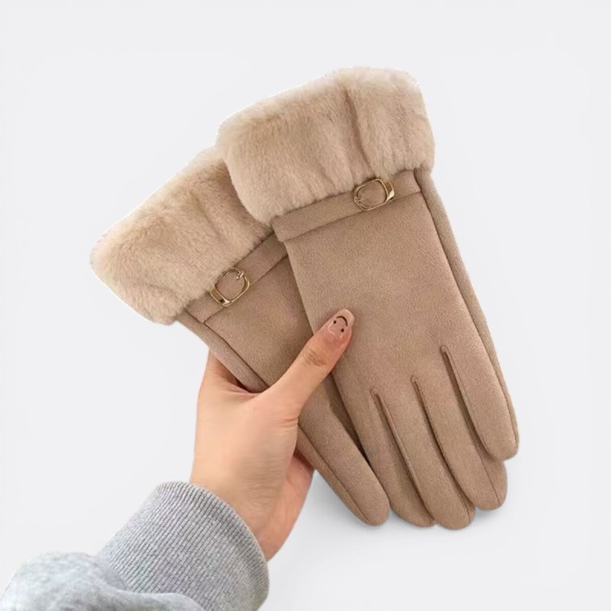 Guantes Dama Con Detalle De Piel Y Pulsera - Beige 