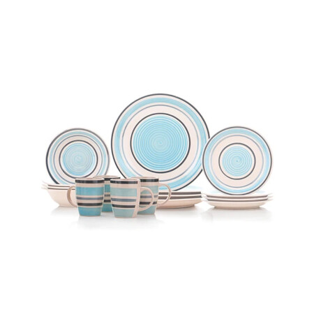 Juego Vajilla 16 Piezas Cerámica 4 Personas Diseño Moderno Azul/negro