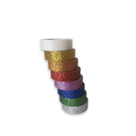 Cinta brillosa adhesiva en rollito x 8 colores Cinta Brillosa Adhesiva En Rollito X 8 Colores