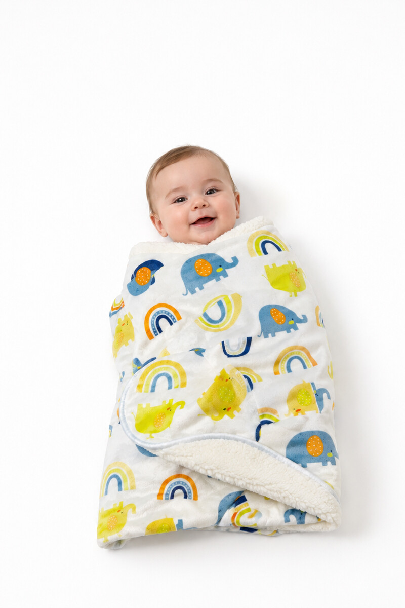 Manta reversible Para Bebé - Elefantes y arcoiris 