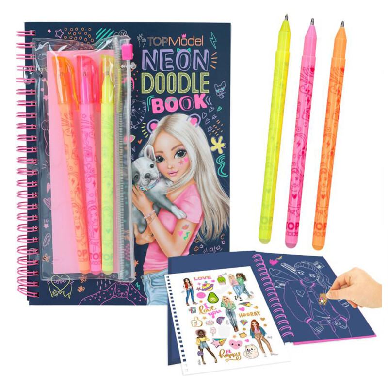 Doodle Book neón con set de bolígrafos neón Top Model Doodle Book neón con set de bolígrafos neón Top Model