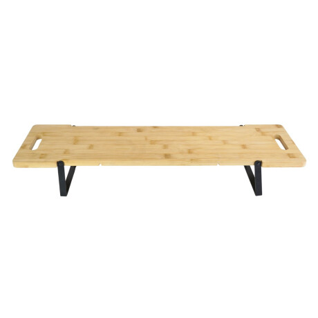 Bandeja rectangular de bamboo con pie de metal plegable Bandeja rectangular de bamboo con pie de metal plegable