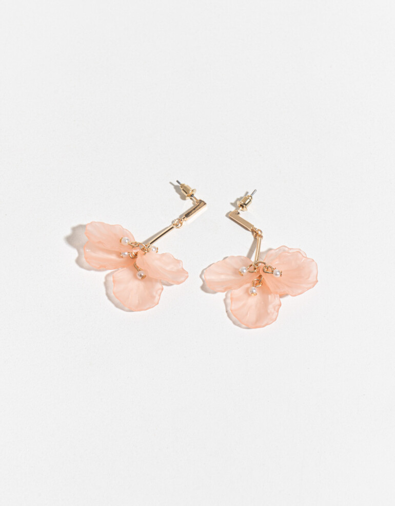 Aros Colgantes Largos Acrilico Aros Con Flores - Dorado