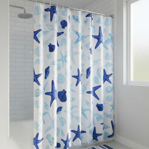 Cortina Baño Bukara con Argollas 180 x 180 cm 322 ESTRELLA AZUL