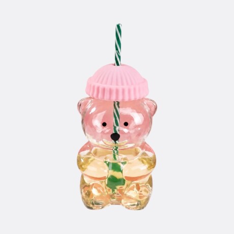 Vaso De Oso Con Tapa Y Sorbito Rosa