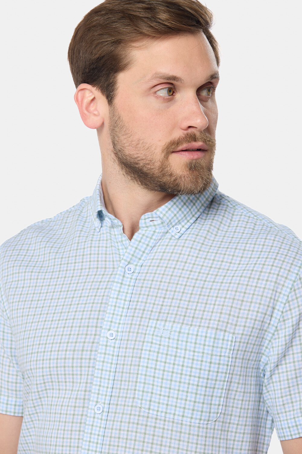CAMISA CUADROS DE LINO Celeste