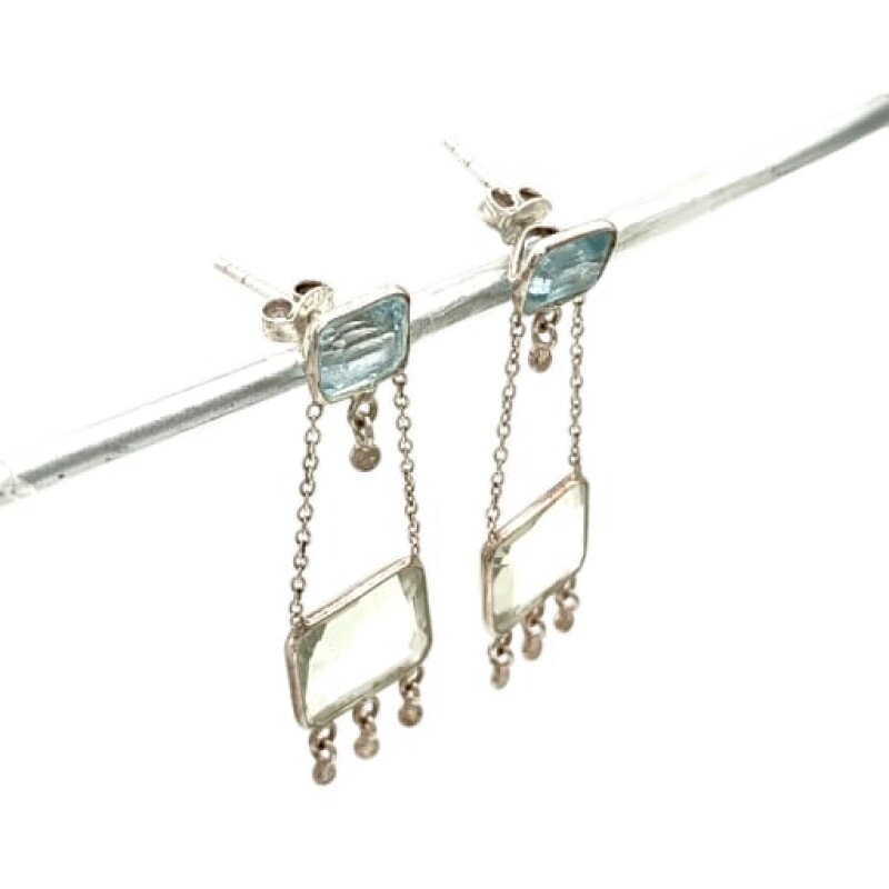 Caravanas Leonor-Plata rodinada 925-Piedra Prasiolita verde y topacio azul-CA2001 conpiedra