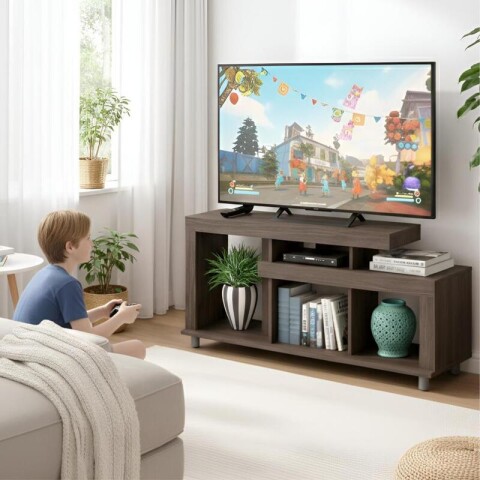 Rack TV hasta 42" Living Moderno 117cm - MDP 15mm con Nichos y Patas - Rustico Marrón Rack TV hasta 42" Living Moderno 117cm - MDP 15mm con Nichos y Patas - Rustico Marrón