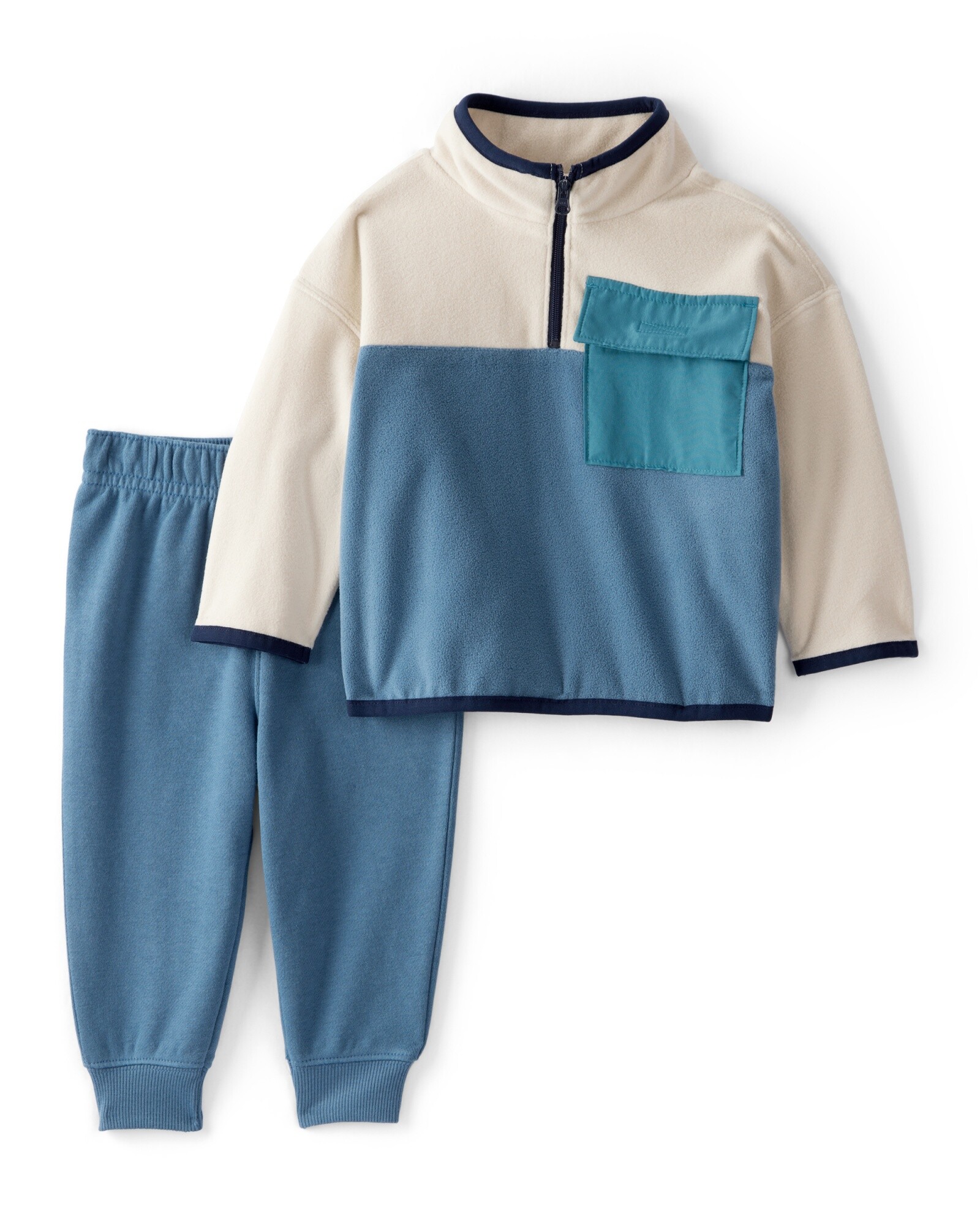 Set dos piezas, pantalón de algodón y buzo de micropolar con cierre un cuarto Sin color
