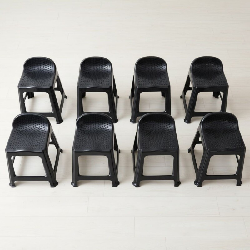 Set x8 Banqueta con respaldo apilable resistente NEGRO