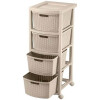 Cajonero Rimax Plastico Rattán 4 cajones, estante y ruedas Taupe