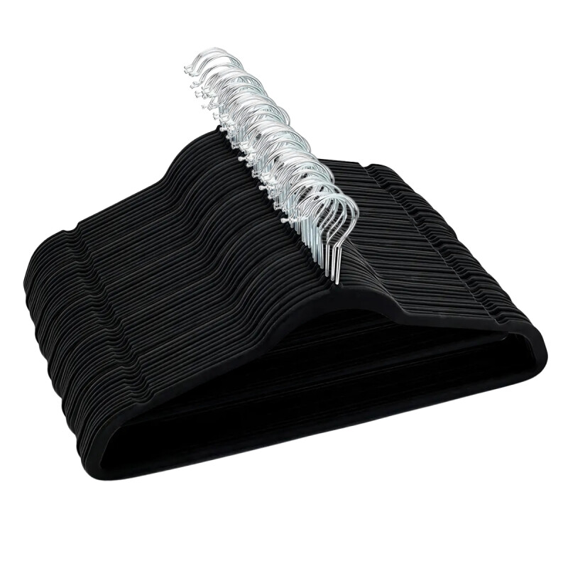 Set x50 perchas antideslisantes de terciopelo NEGRO