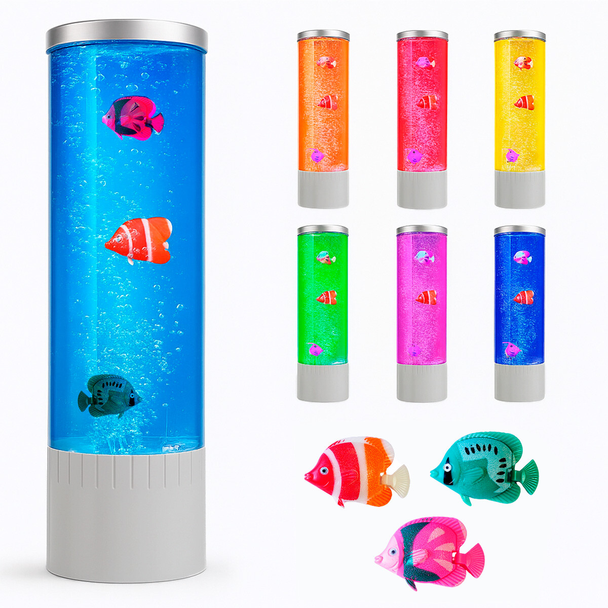 Lampara tubo de agua con 3 peces 