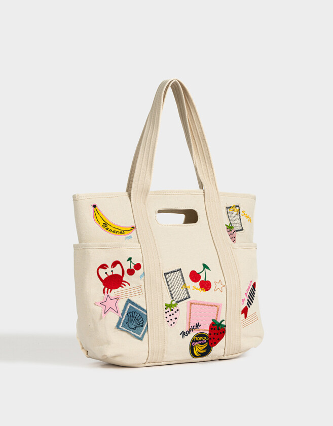 Shopper Cartera Shopper Con Parches - Blanco Crudo
