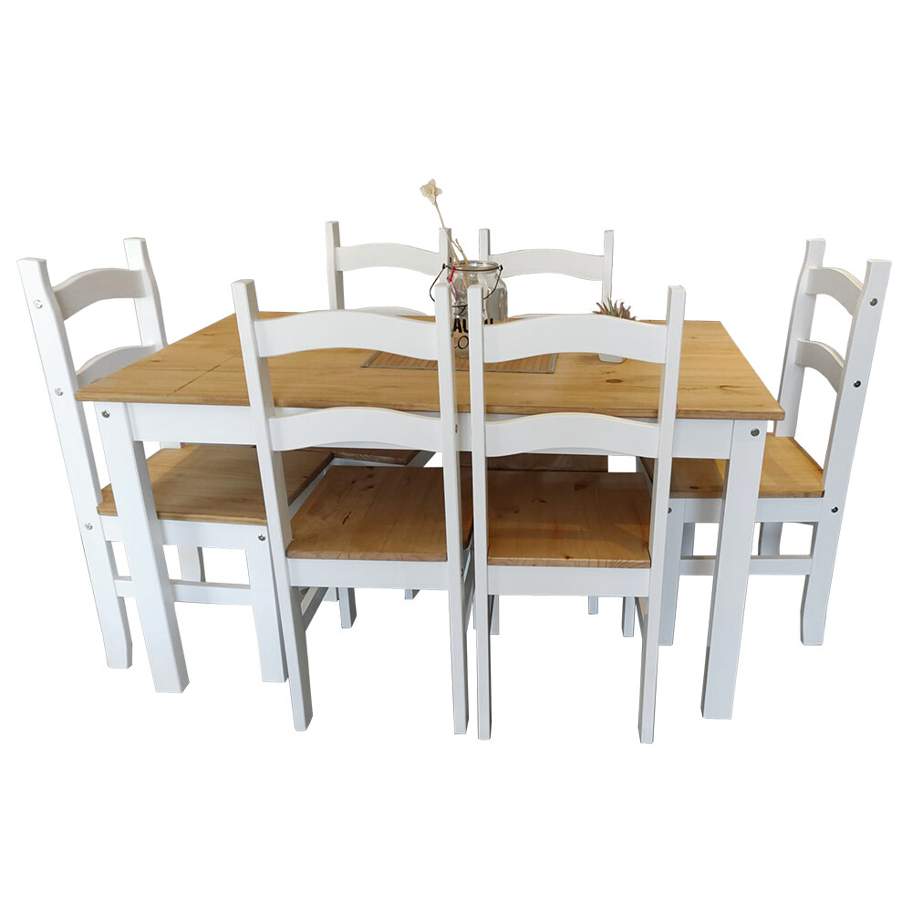 JUEGO DE COMEDOR 1 MESA + 6 SILLAS BLANCO/ NATURAL MODELO LUCIA Juego De Comedor 1 Mesa + 6 Sillas Blanco/ Natural Modelo Lucia