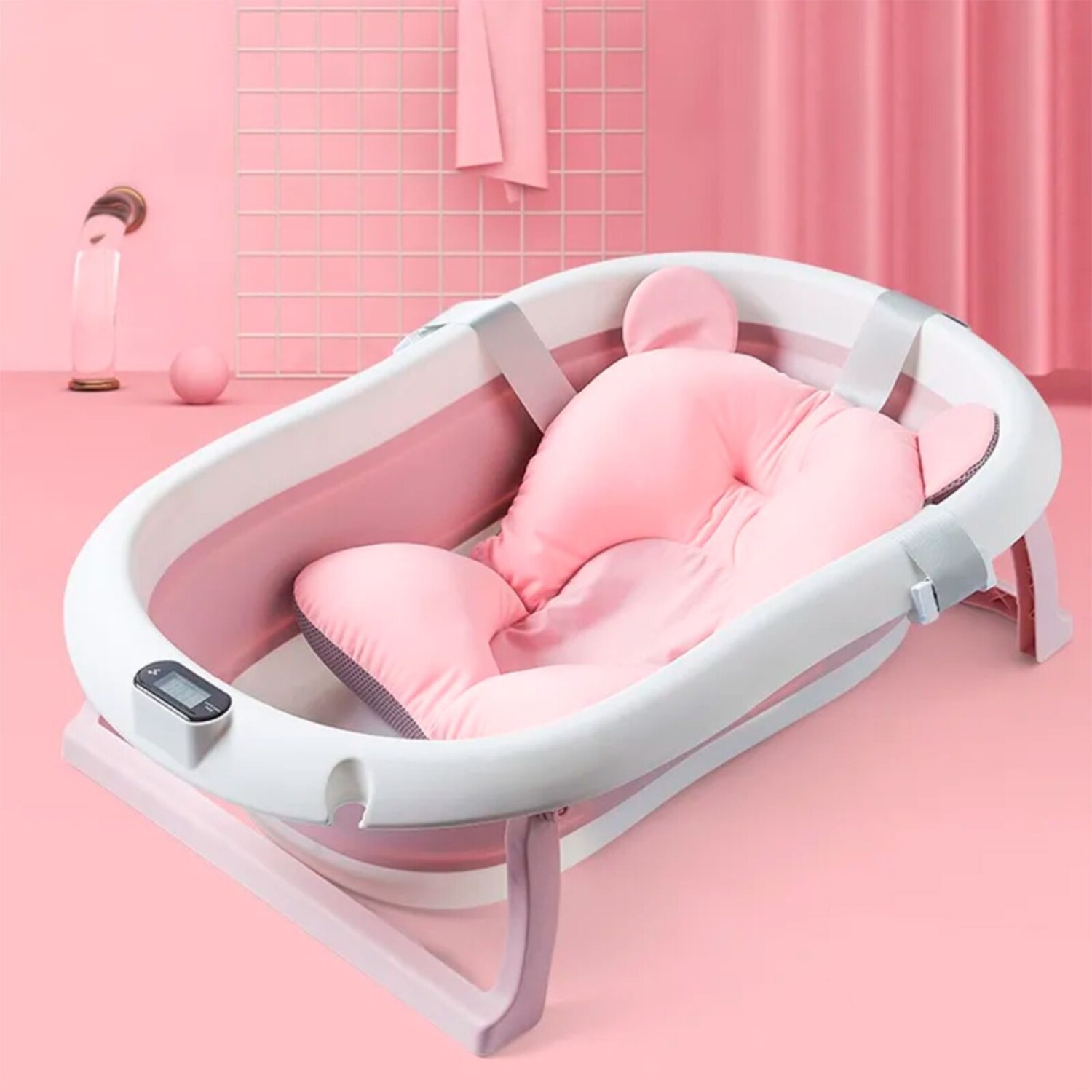 Baño Plegable Termómetro + Colchón Bebé Baby Antideslizante - Color  Variante Rosado — Atrix