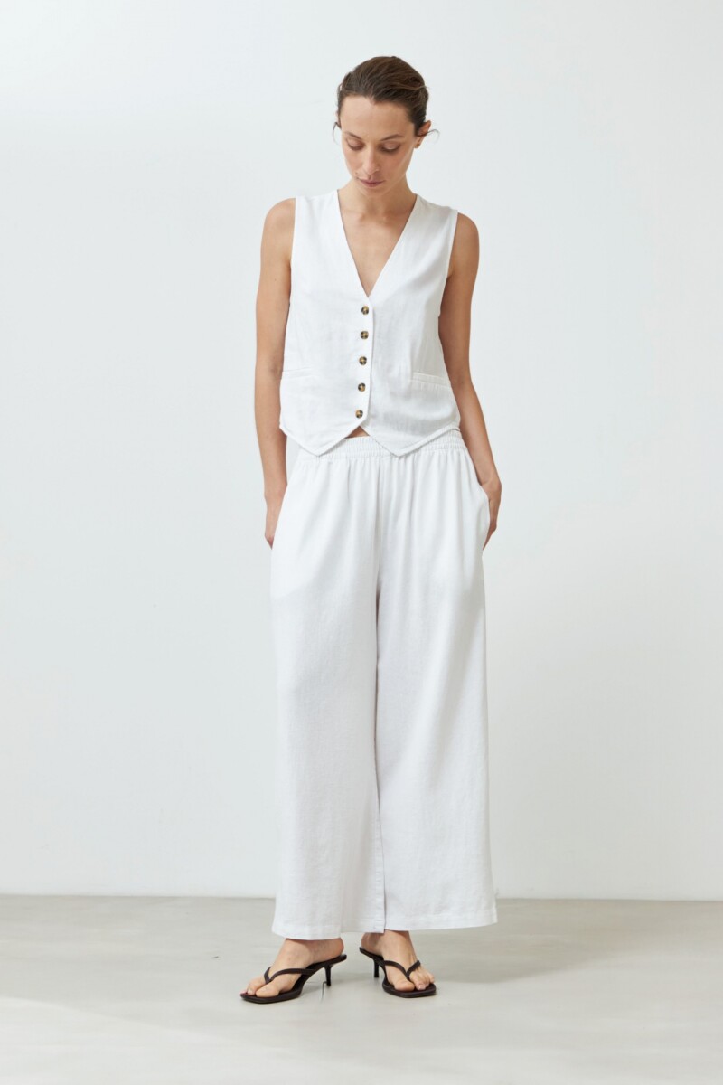 Pantalón wide leg de lino con detalle lateral blanco