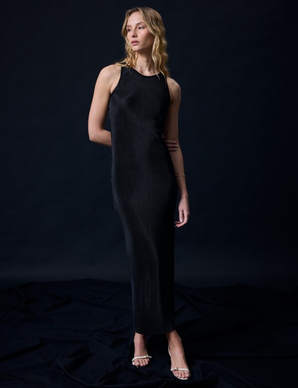 Vestido Saten Plisado NEGRO