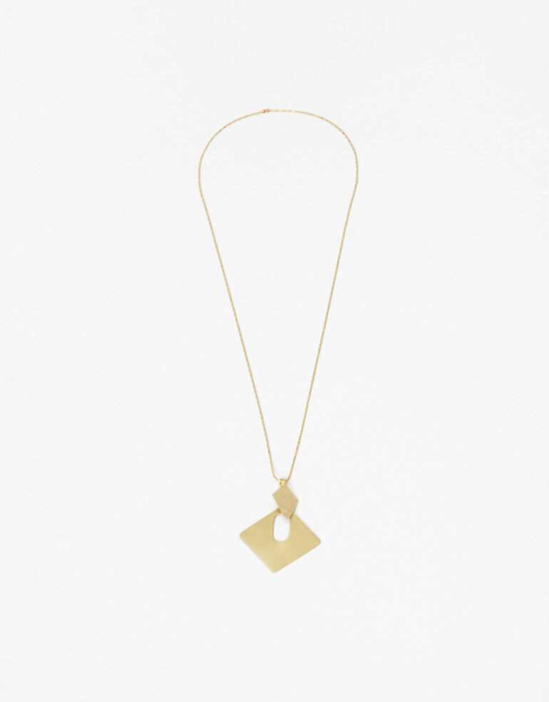 Collares Largos Bronce Collar Largo Dije Cuadrado - Dorado Bronce