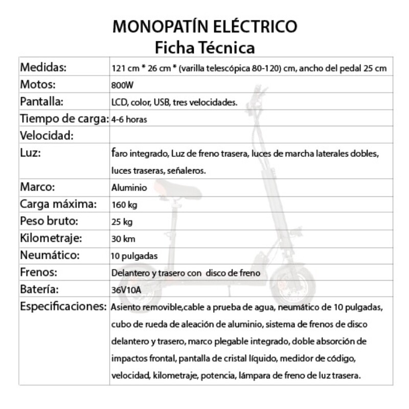 Monopatin Electrico Hf-10s 800w Unica